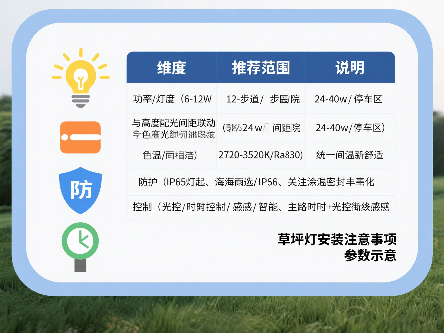 草坪燈安裝注意事項(xiàng) 參數(shù)示意